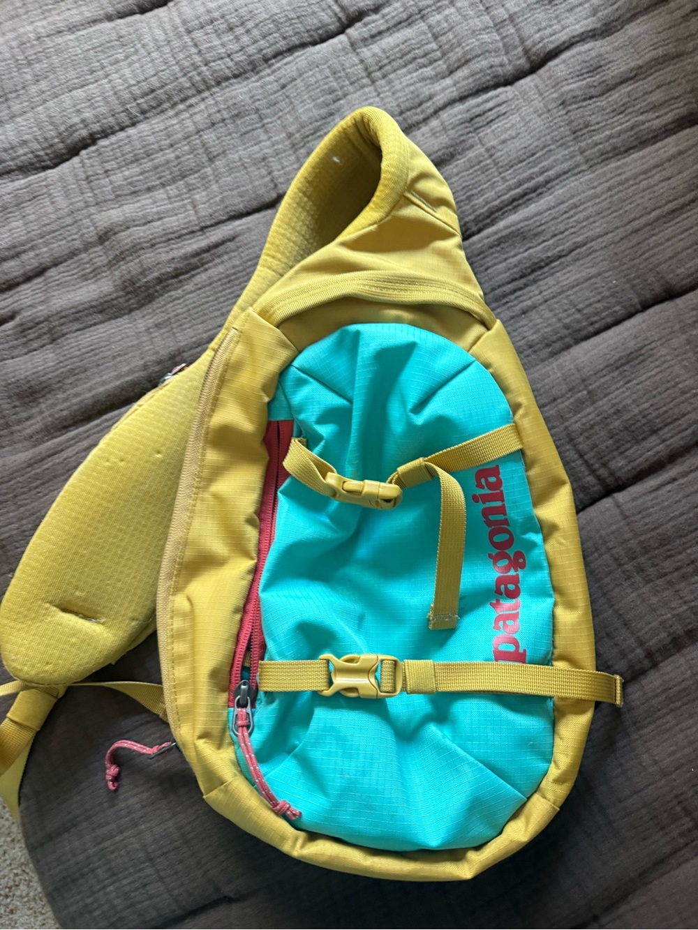 PatagoniaTeal & Yellow Sling Backpack